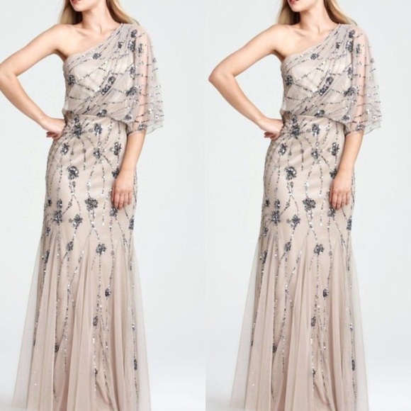 Adrianna Papell nude long dress one shoulder - Picture 2 of 8
